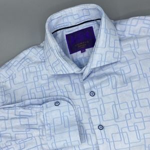 Curtis Chelsea Mens Dress Shirt Sz Large Blue w/Designs & Faint Paisley Pattern‎